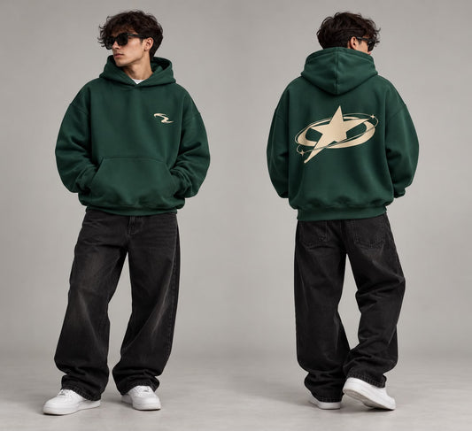 Hoodie Oversize Étoile – Vert Forêt