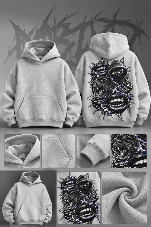 Hoodie Oversize Panthère Chrome – Gris Chiné